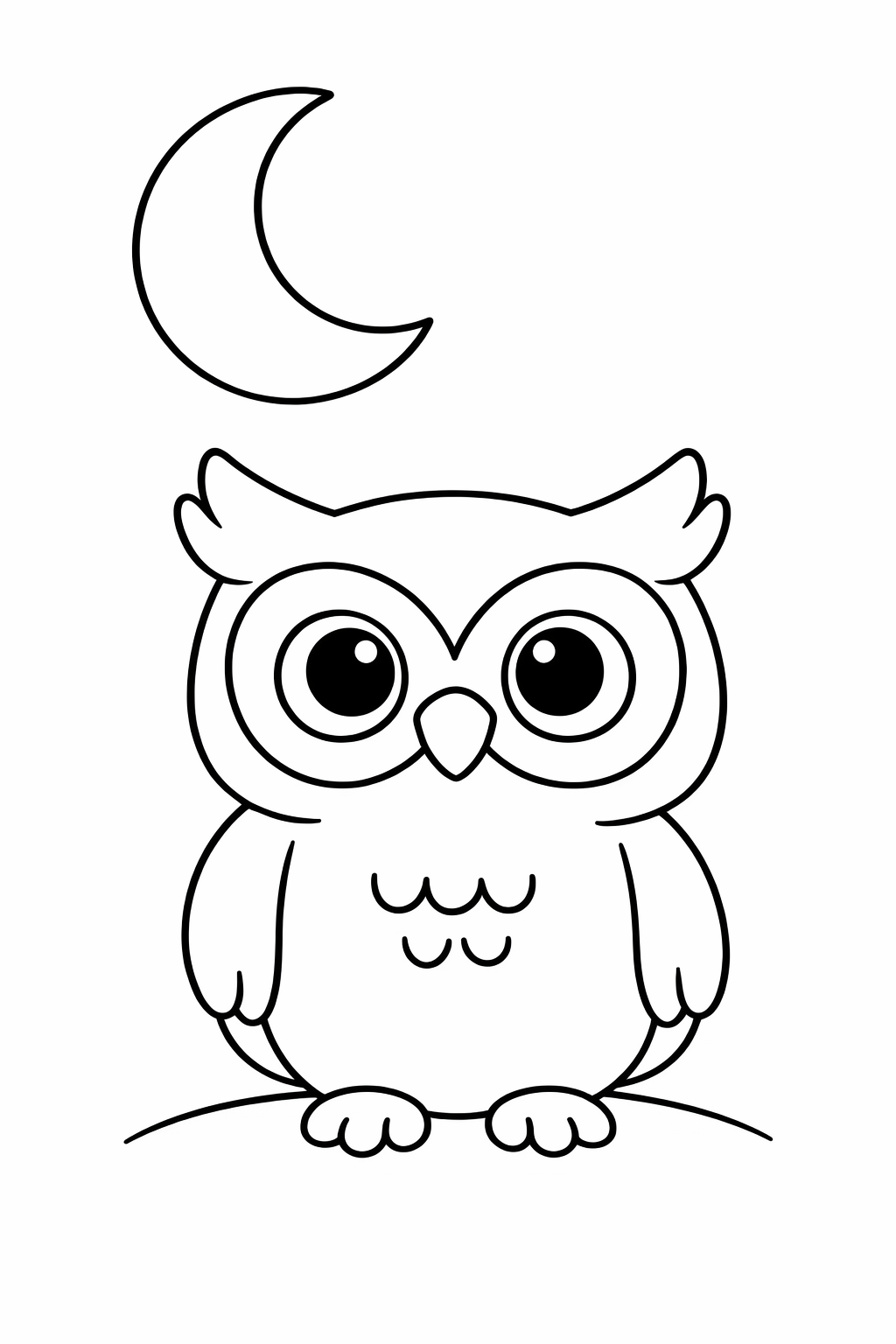 A cute owl sitting under a crescent moon