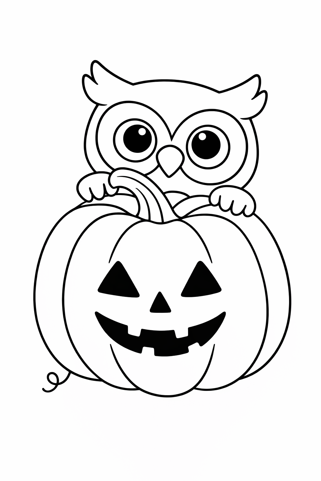 A cute owlet peeking from behind a pumpkin