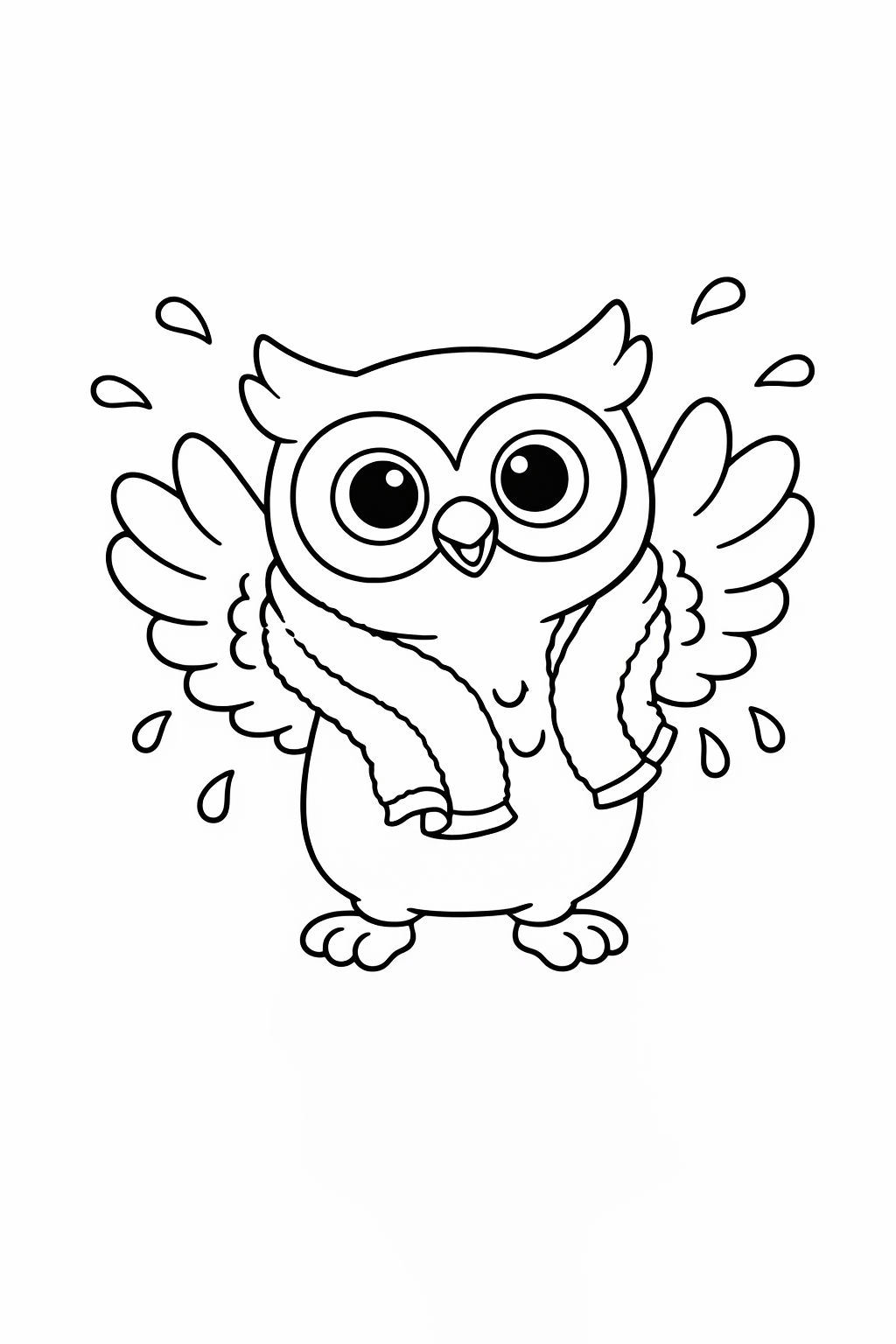 A cute owl flapping after a bath