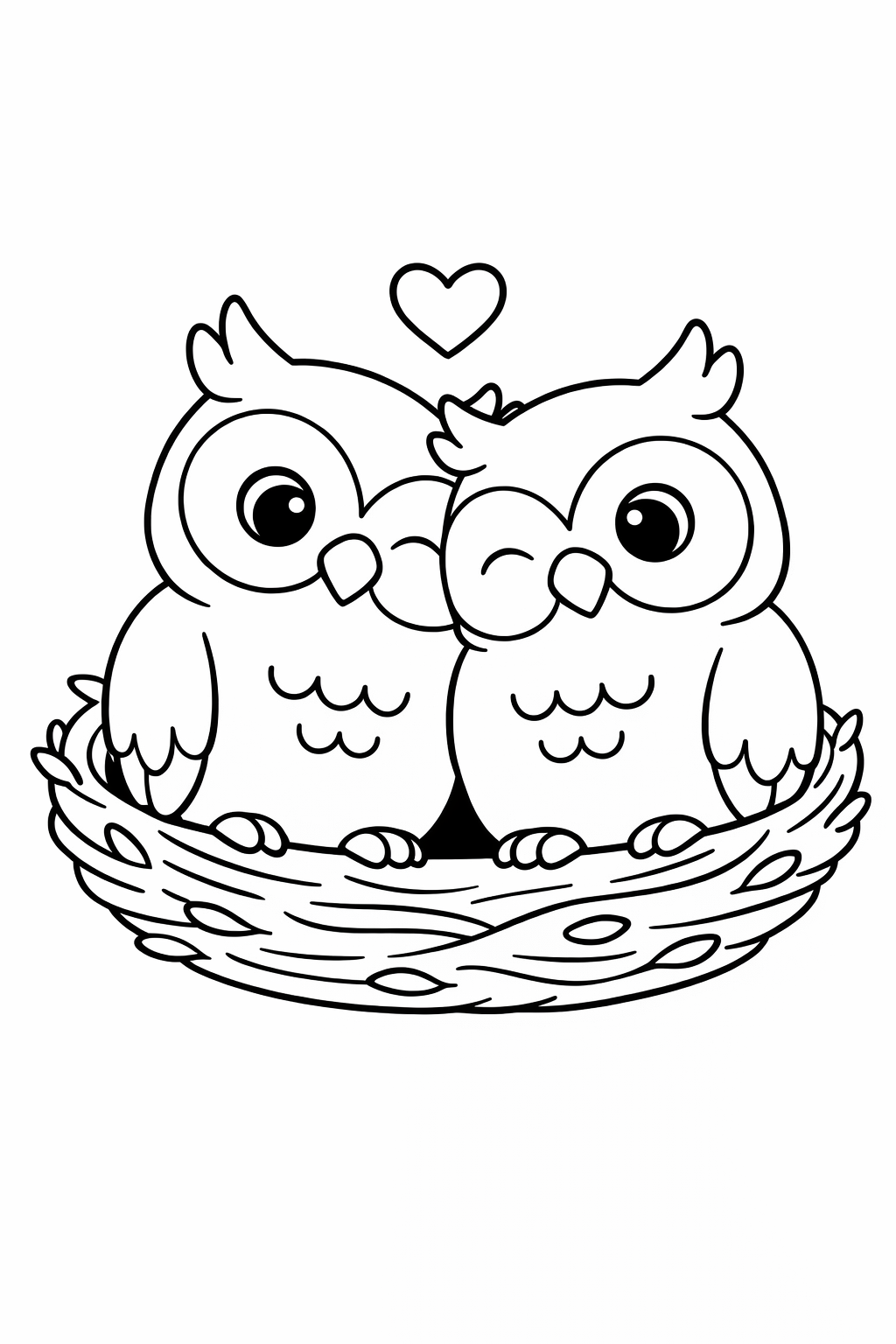A cute pair of owlets cuddling in a nest