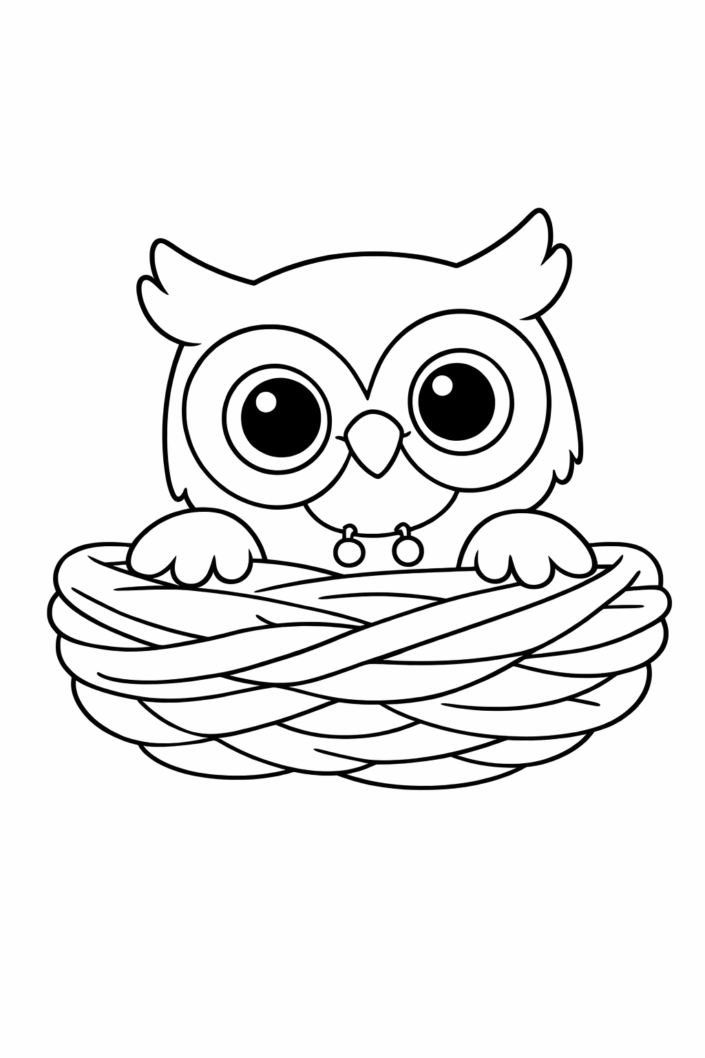 A cute owlet peeking over the edge of its nest