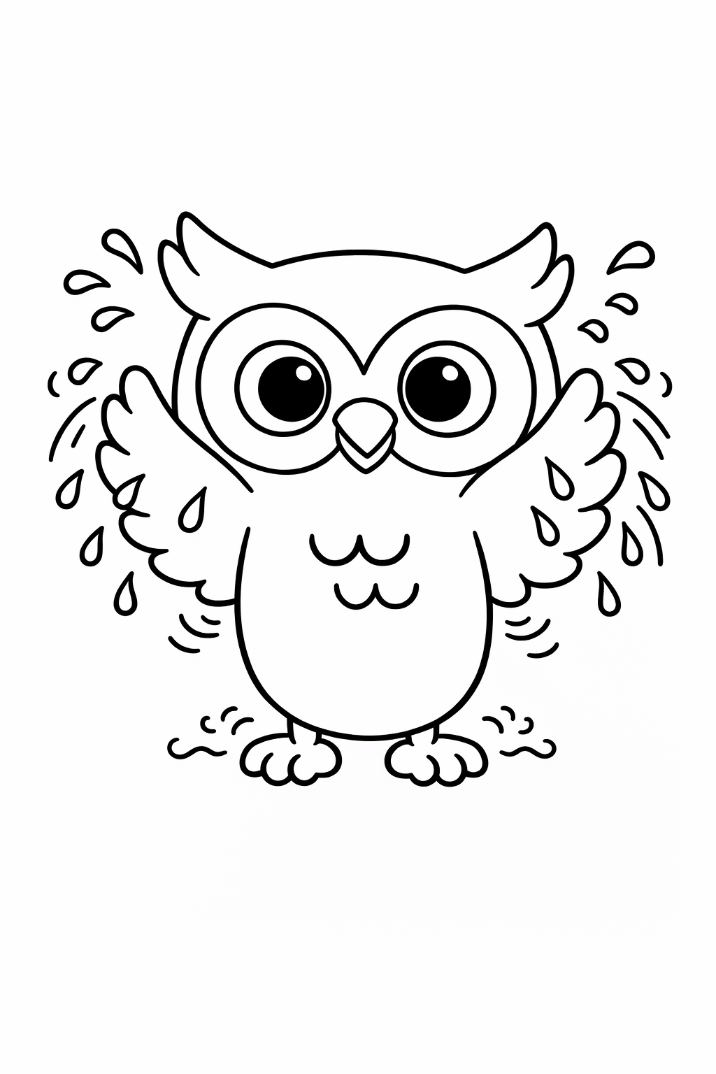 A cute owl shaking raindrops off its wings