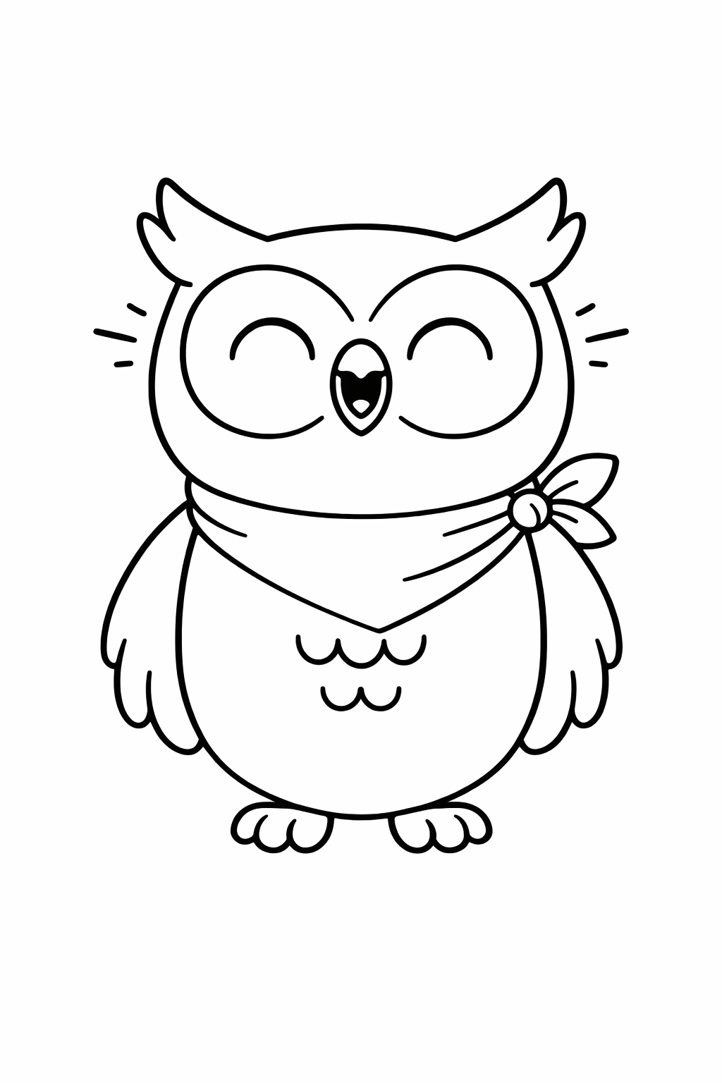A cute owl hooting with puffed chest
