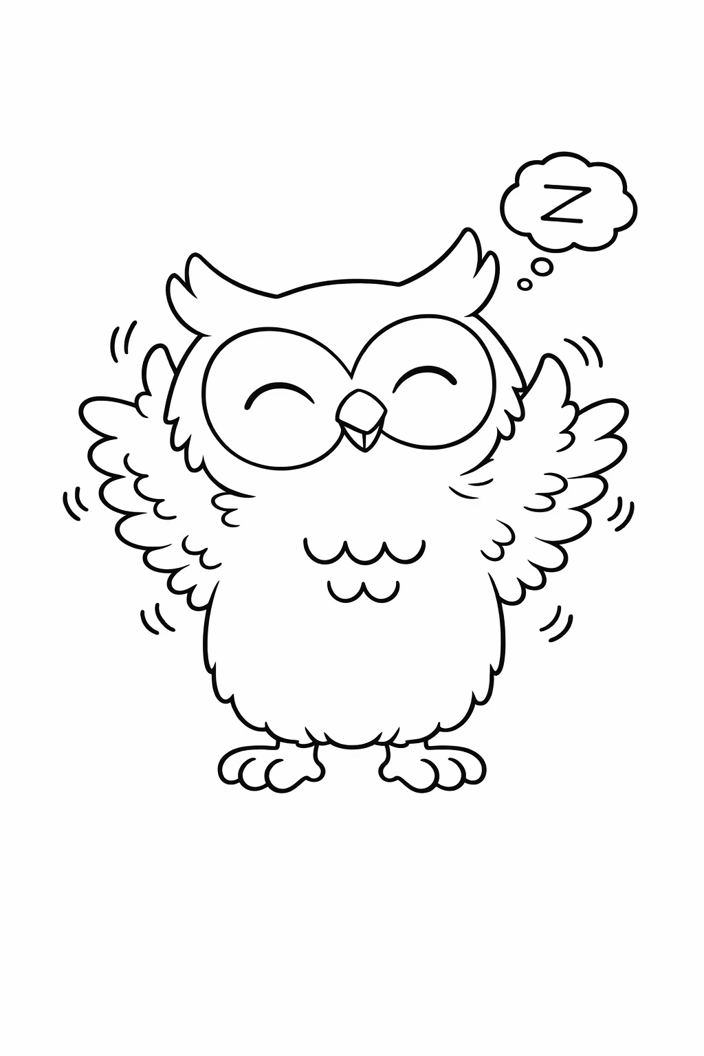 A cute owl ruffling its feathers after waking up