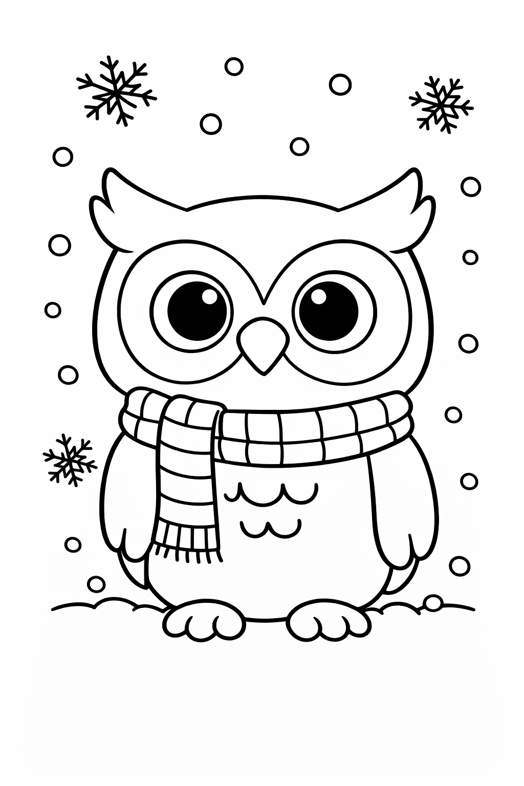 A cute owl watching snow fall