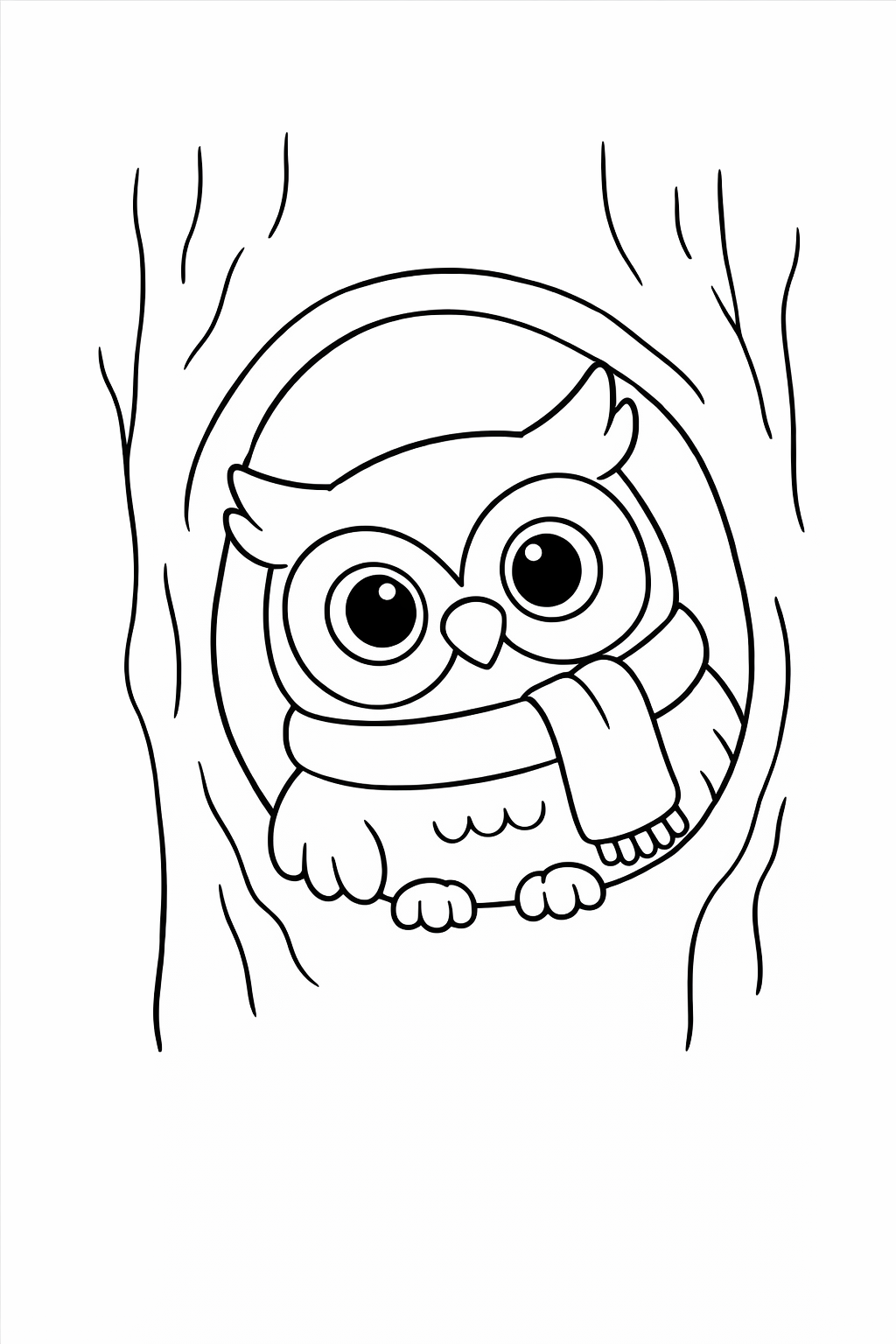 A cute owlet peeking out of a tree hollow