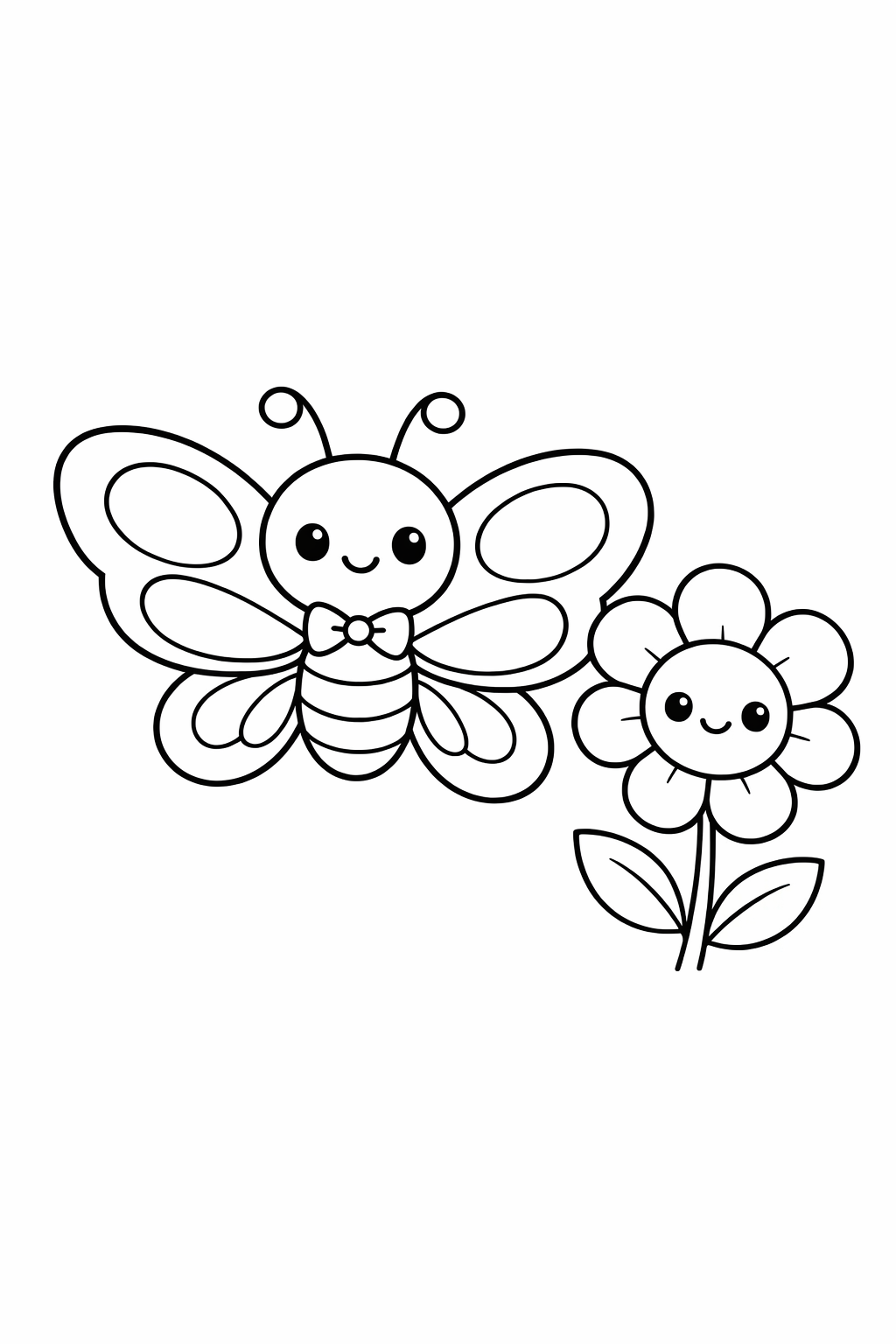 A cute butterfly beside a smiling flower