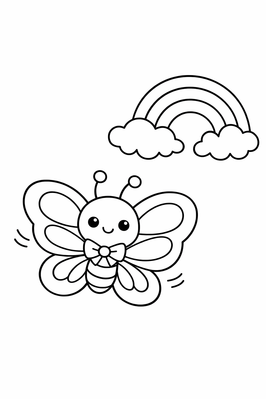 A cute butterfly flying near a rainbow