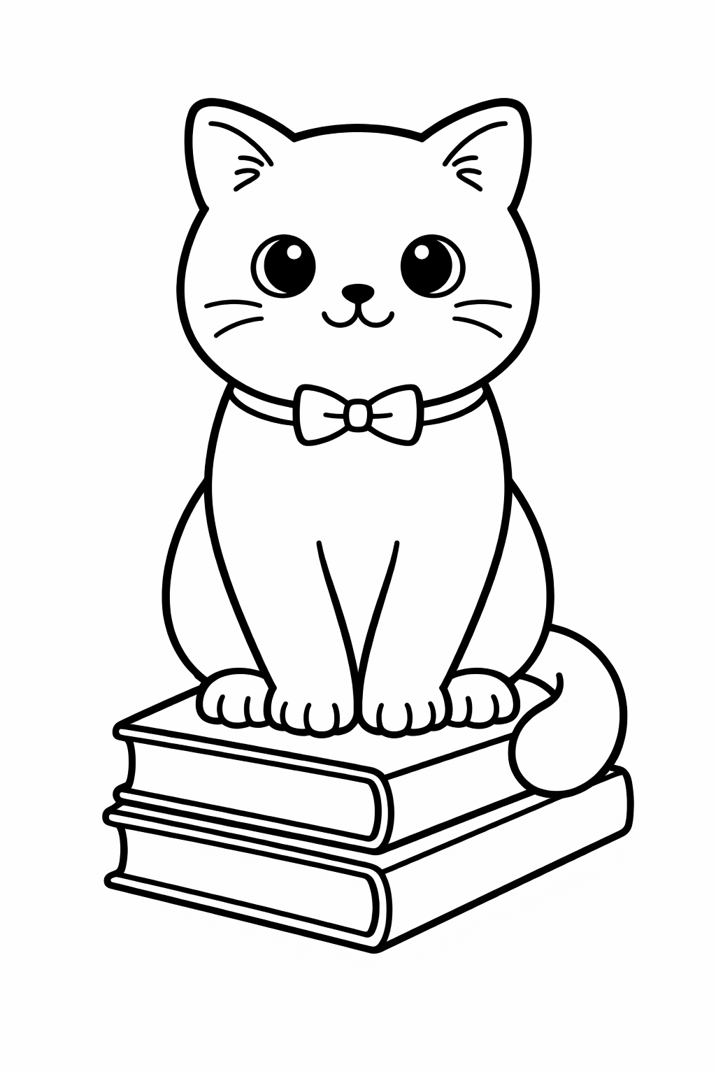 A British Shorthair cat sitting on a small stack of two books (plain covers).