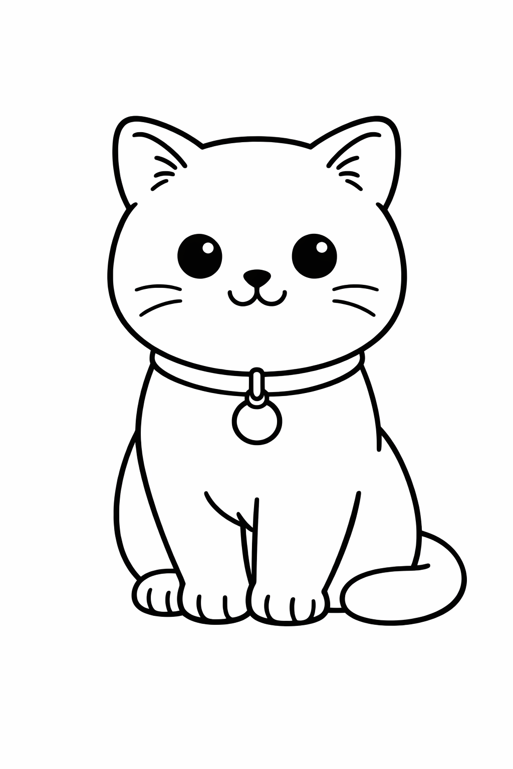A British Shorthair cat wearing a simple collar with a round tag.