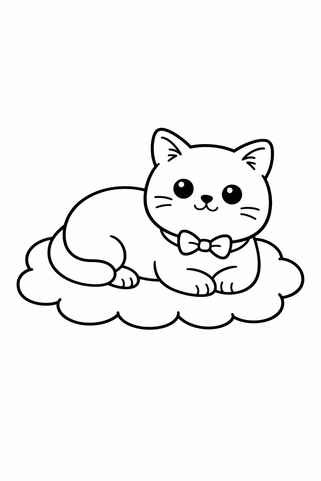 A British Shorthair cat lying on a small cloud-shaped rug (different from cloud icon).