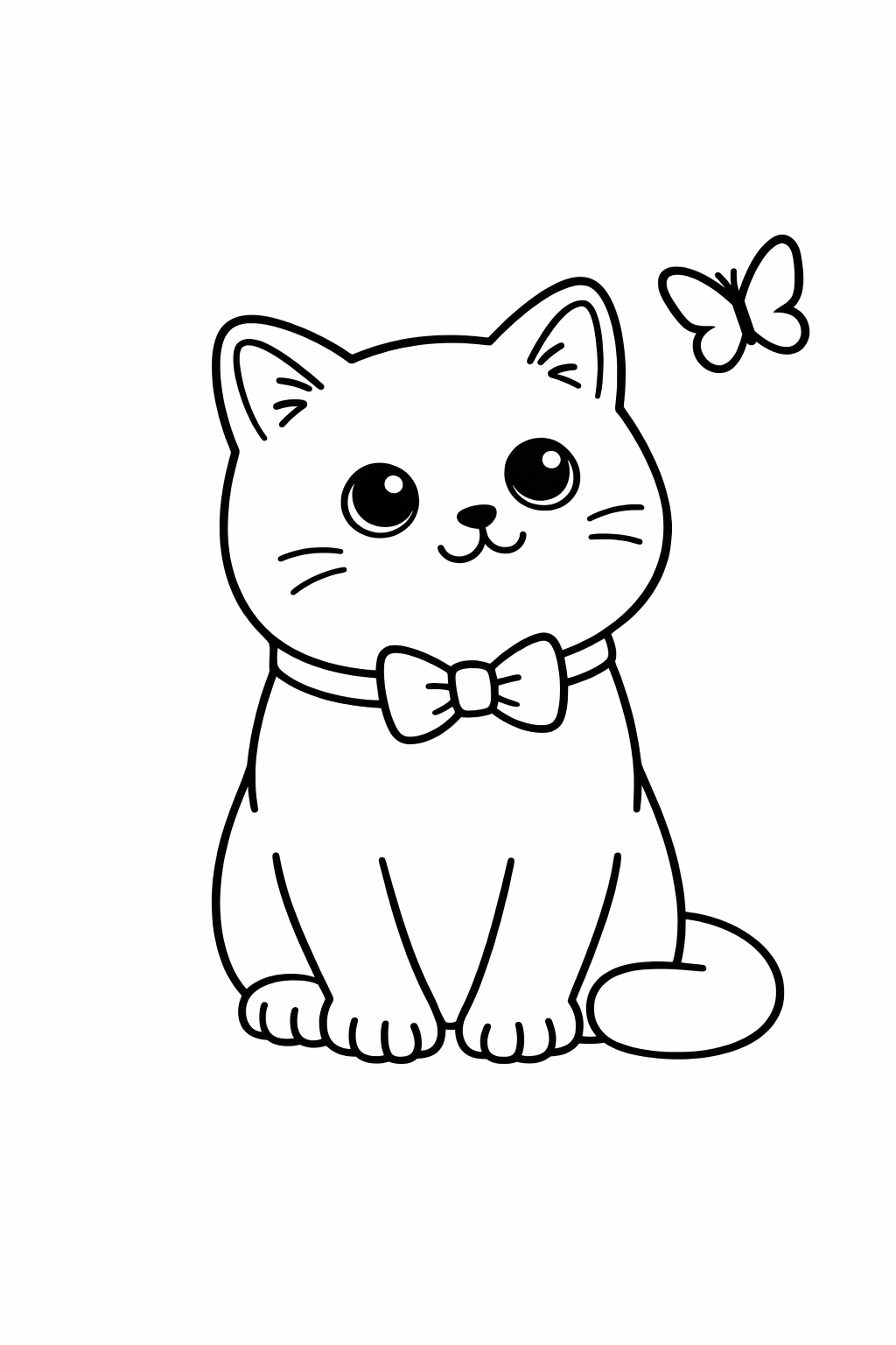 A British Shorthair cat looking at a single butterfly silhouette (no chase).