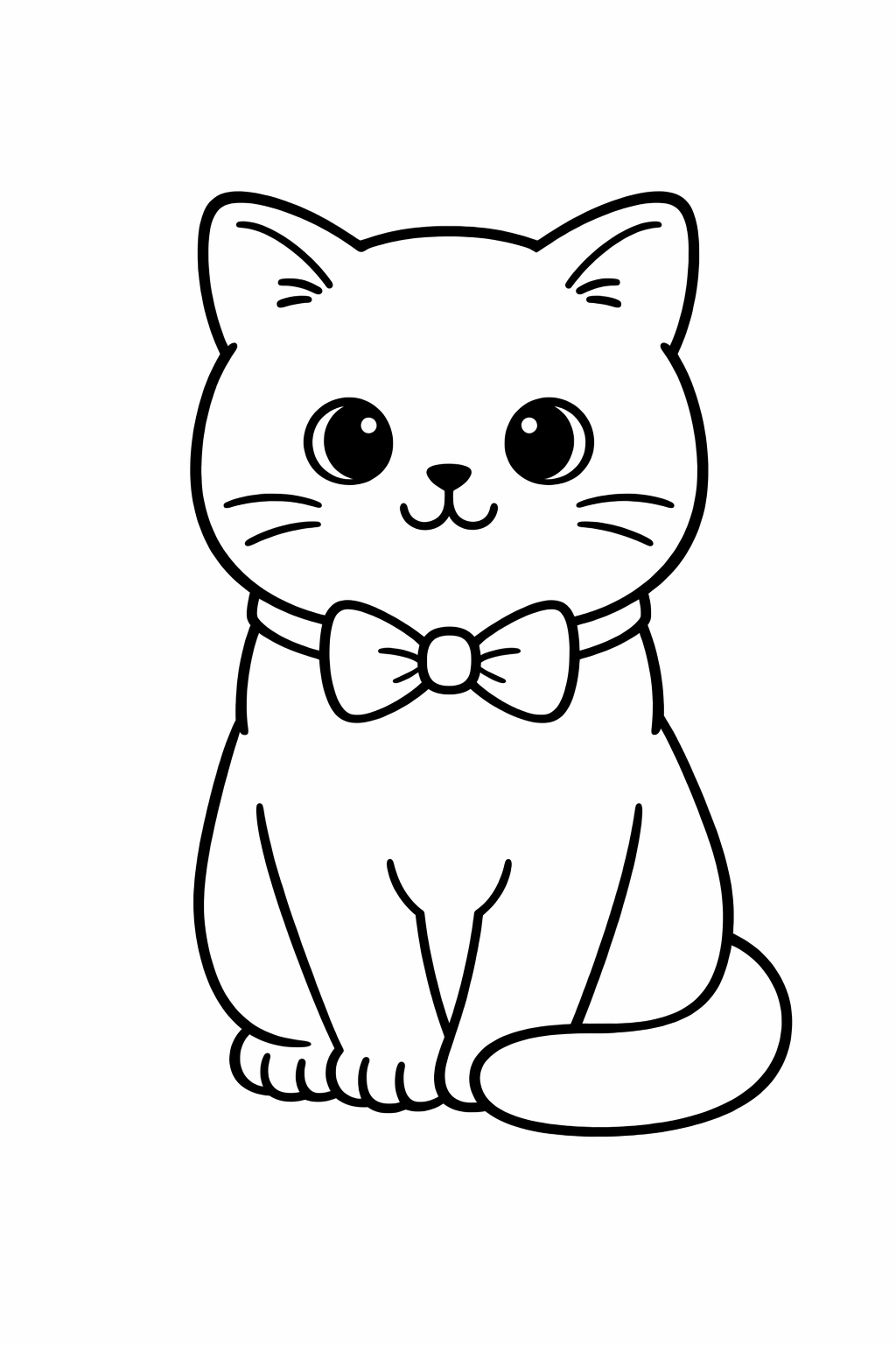 A British Shorthair cat sitting with tail wrapped around front paws.