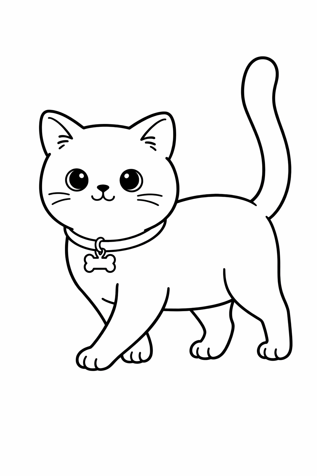 A British Shorthair cat walking slowly with tail up (no speed lines).