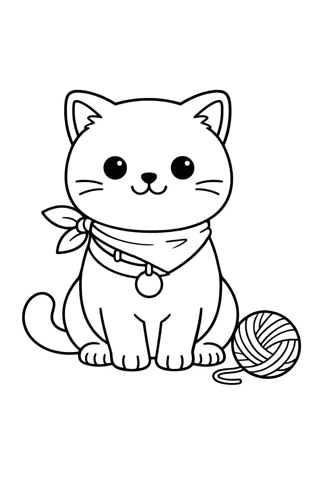 A British Shorthair sitting next to a single ball of yarn.