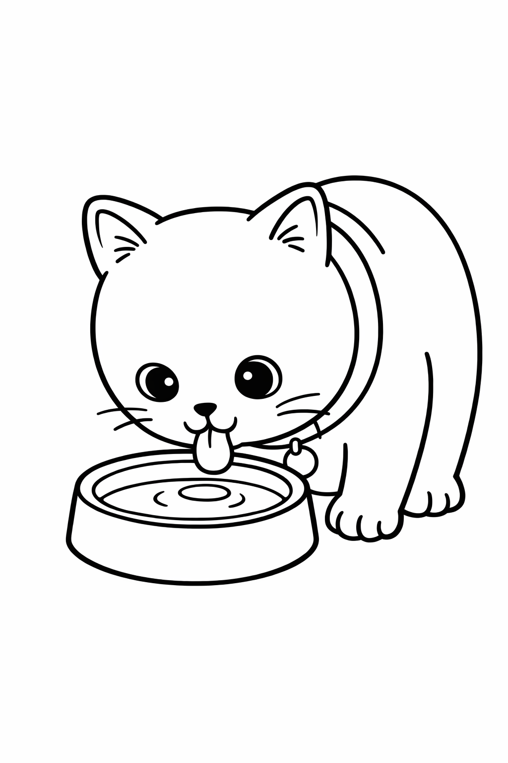 A British Shorthair cat drinking from a simple water dish.