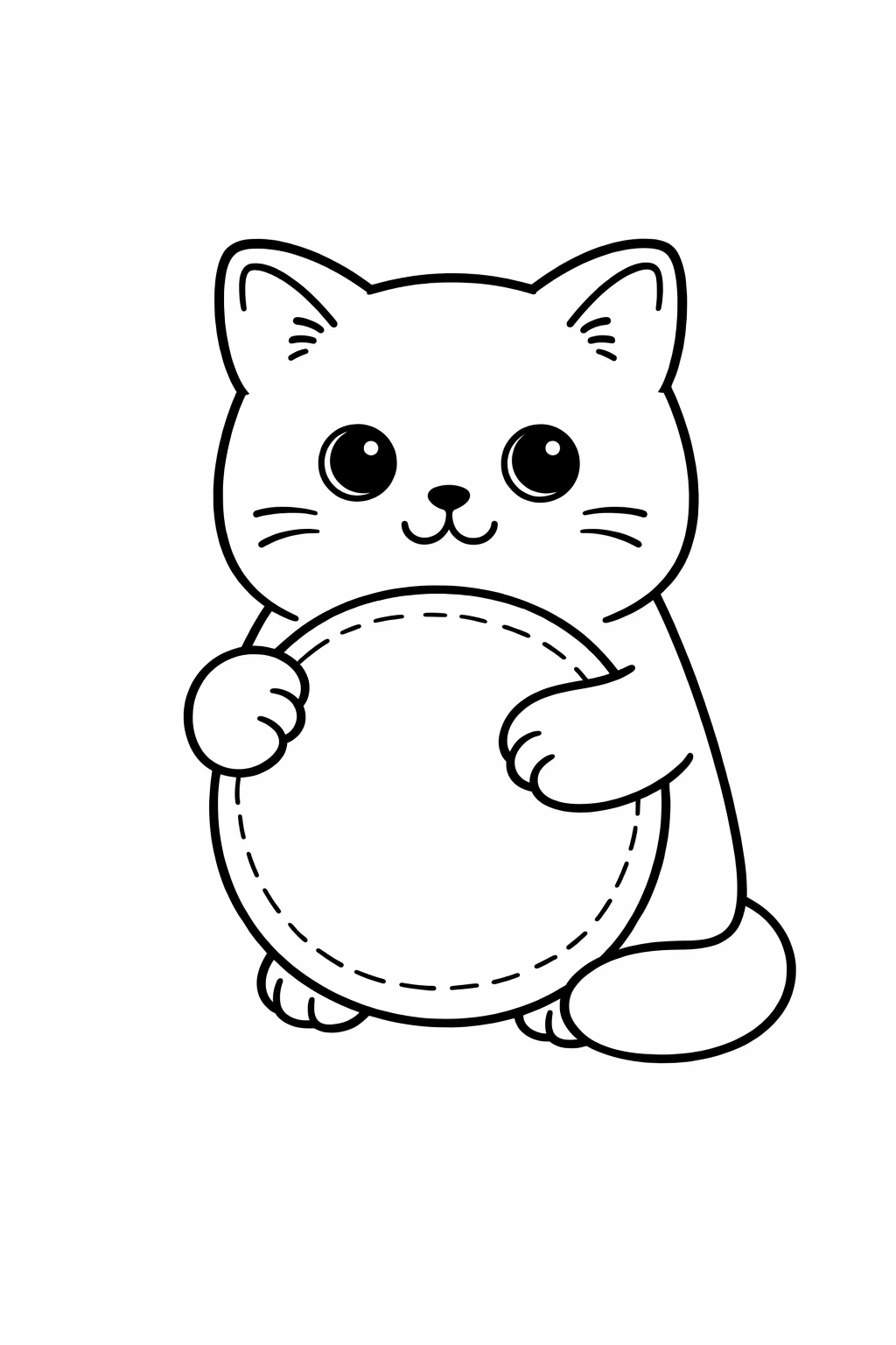 A British Shorthair cat gently hugging a round cushion (different from pillow).