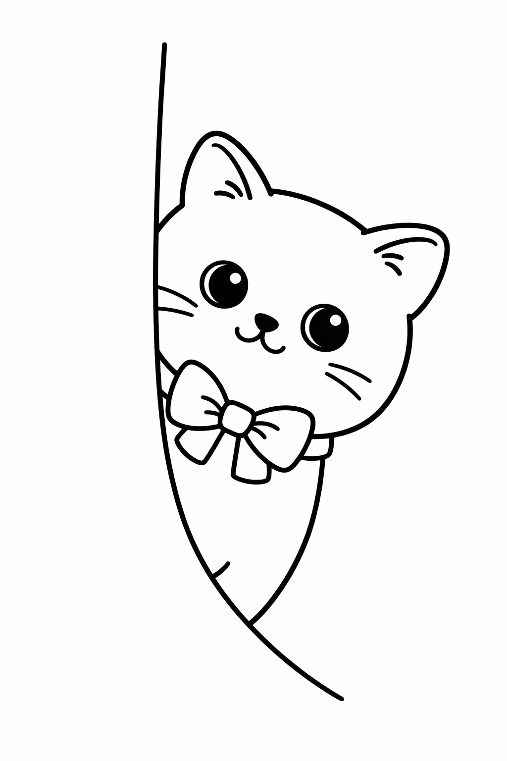 A British Shorthair cat peeking out from behind a curtain edge (one curve).