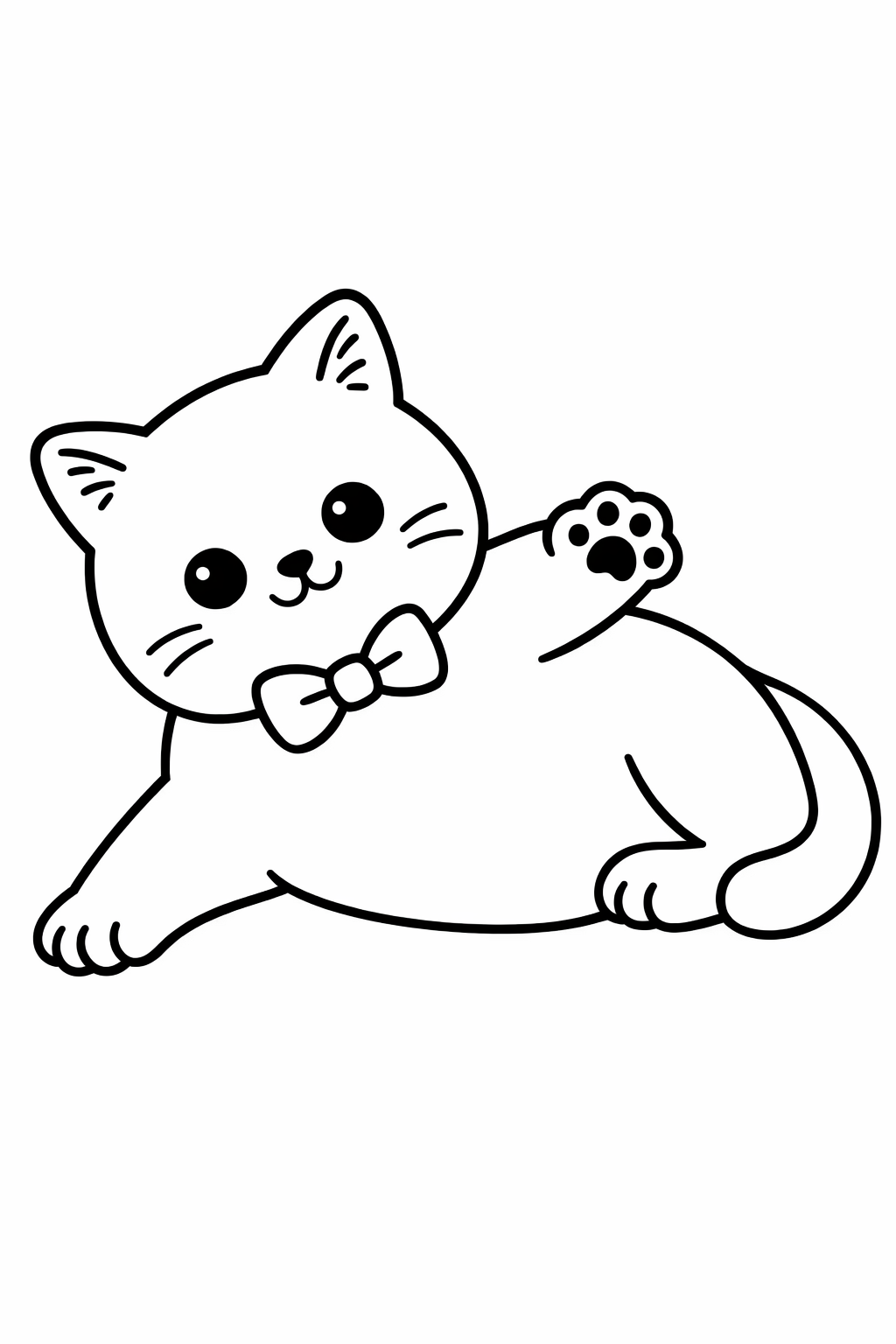 A British Shorthair cat lying on its side with one paw reaching forward.