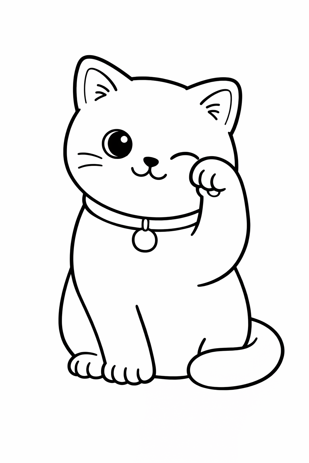 A British Shorthair cat cleaning its face with one paw raised.