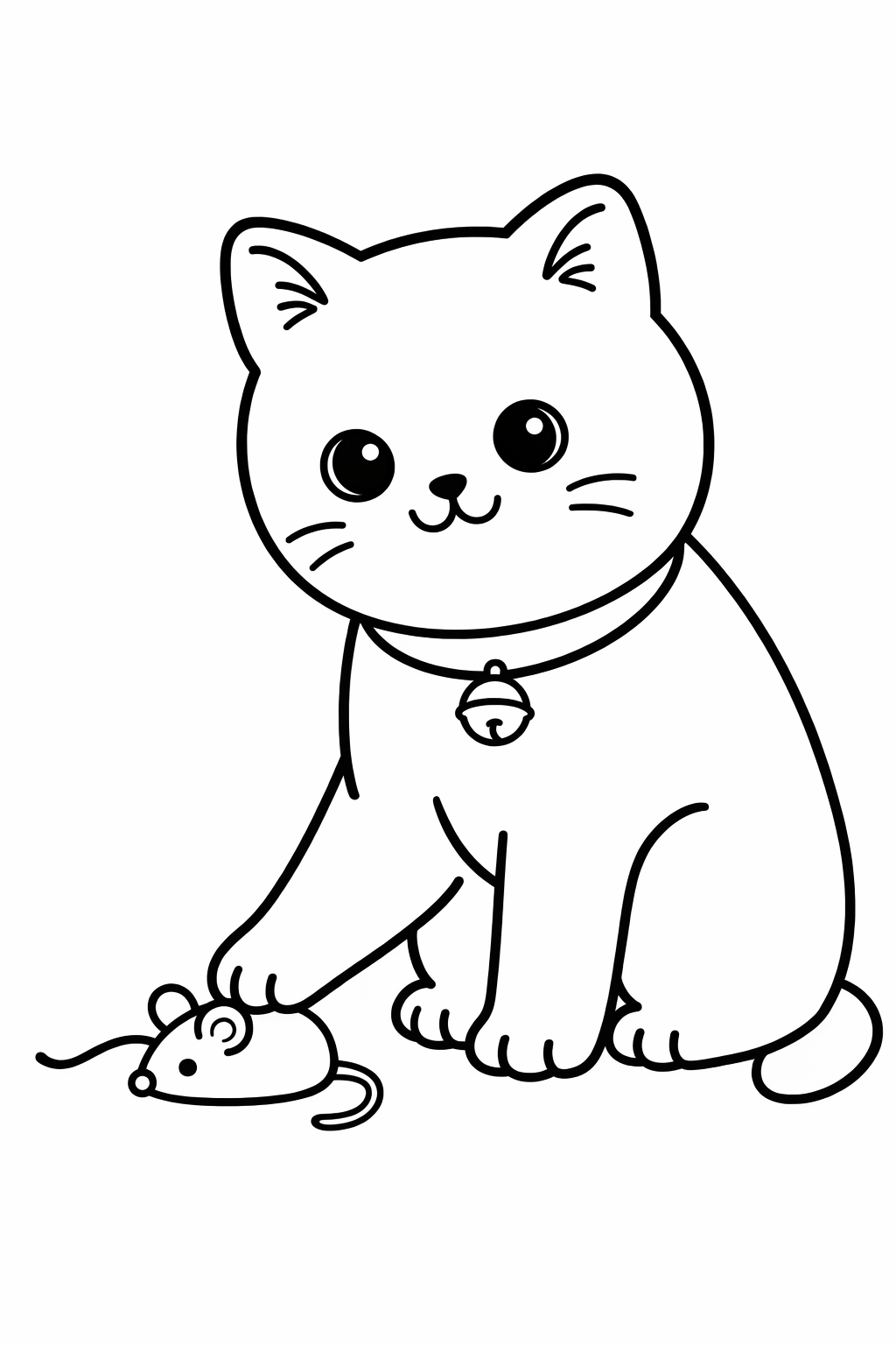 A British Shorthair cat gently tapping a small toy mouse.