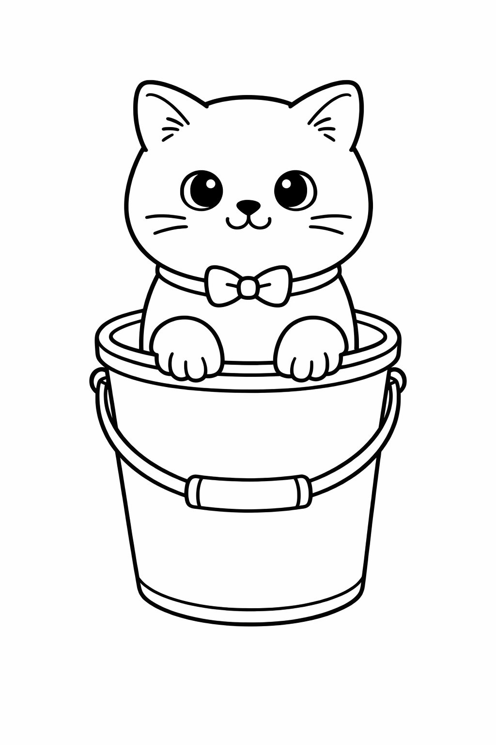 A British Shorthair cat sitting inside a simple bucket.