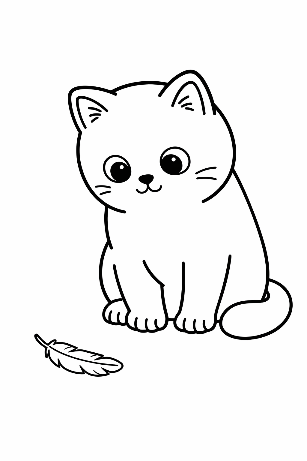 A British Shorthair cat watching a single feather on the floor.