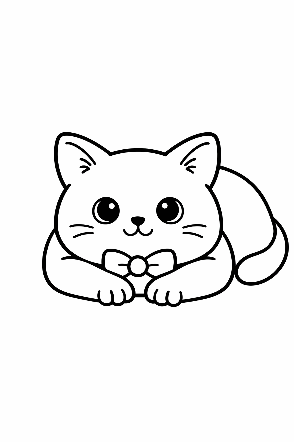 A British Shorthair cat lying on its belly with chin resting on paws.