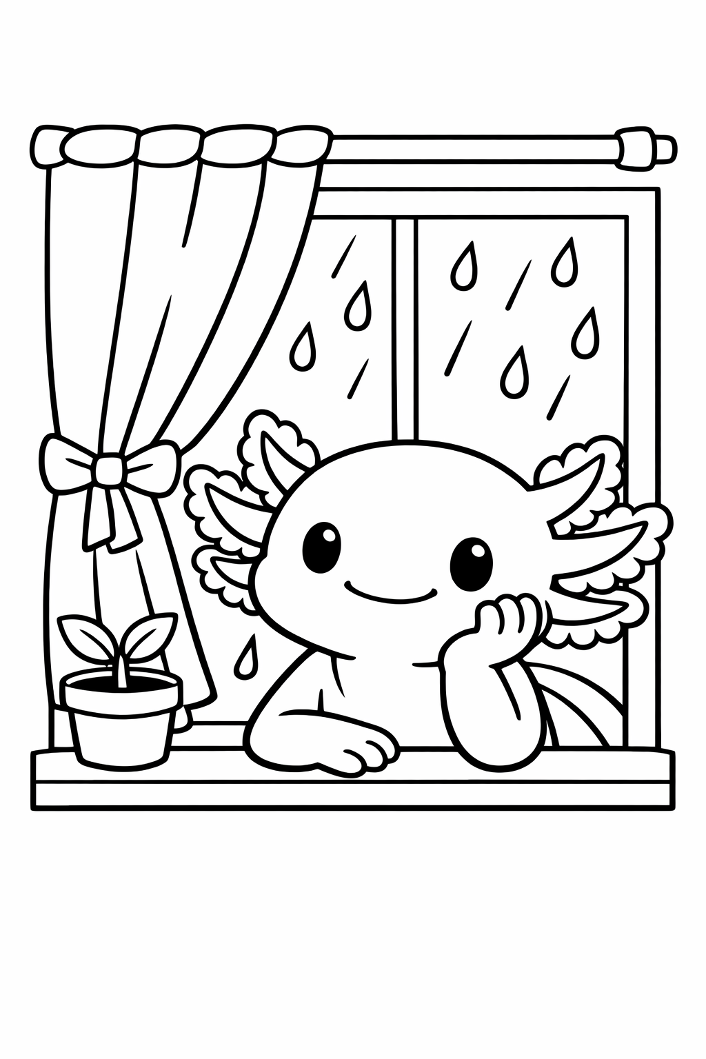 Axolotl by a rainy window