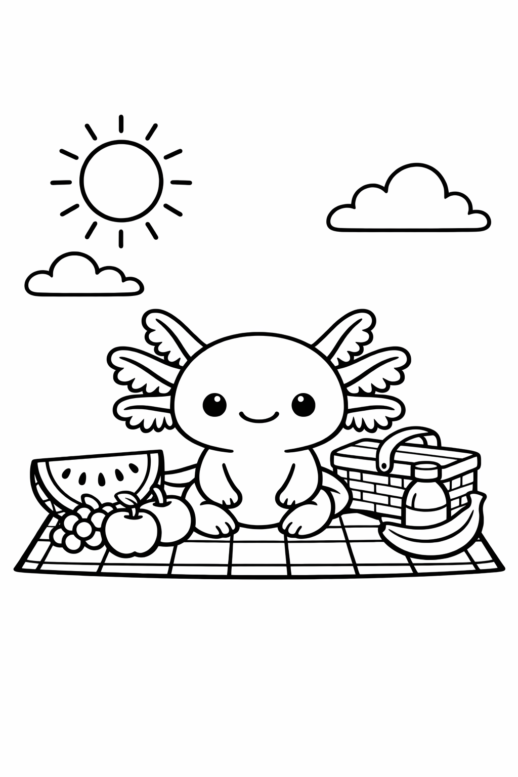 Axolotl on a picnic blanket