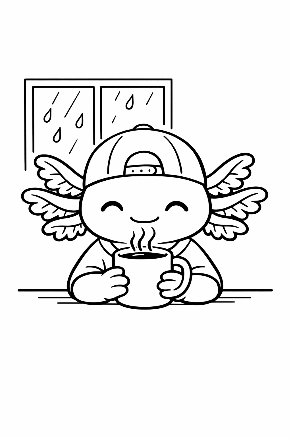 Axolotl with a warm mug