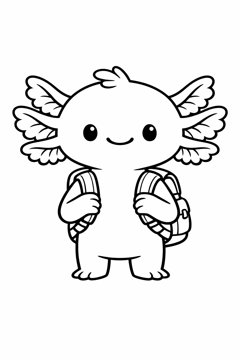 Axolotl with a backpack, standing still