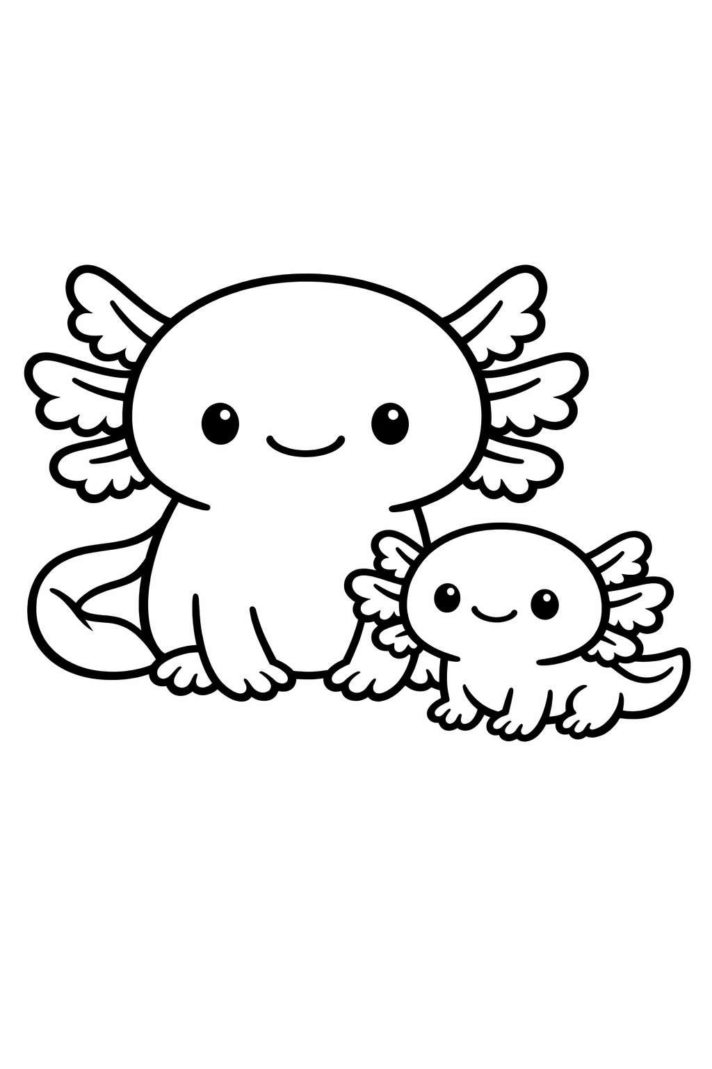 Axolotl family: one big, one small, simple outlines