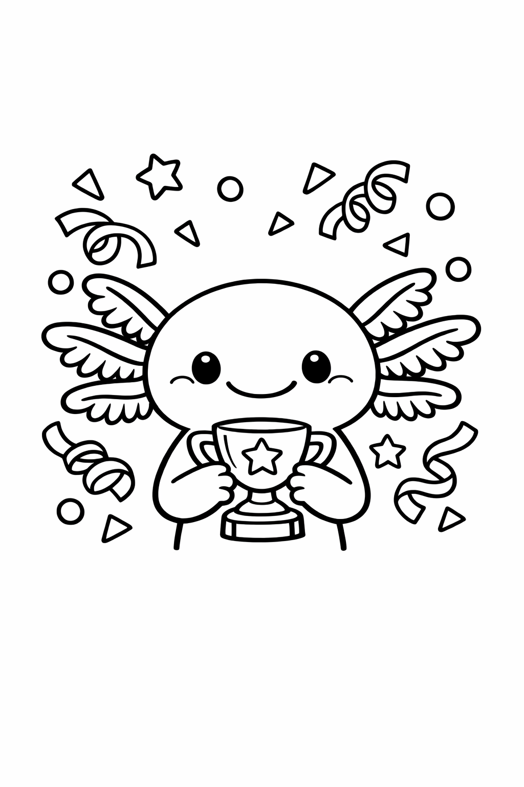 Axolotl with a trophy and confetti