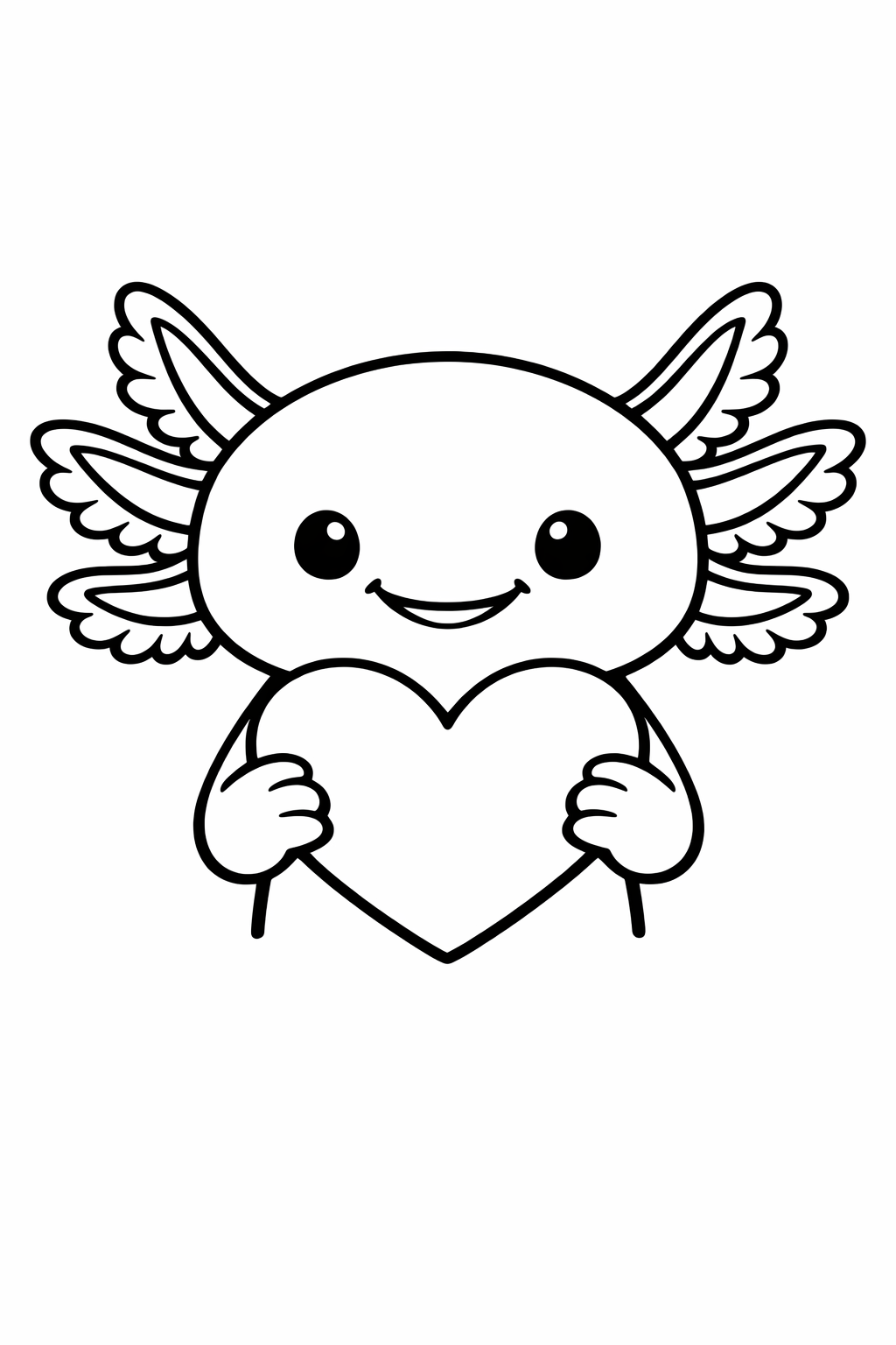 Axolotl holding a heart shape