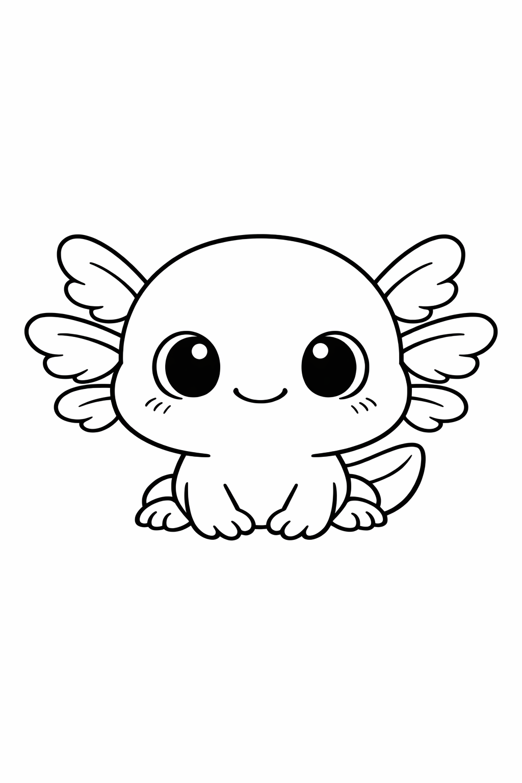 Baby axolotl with big eyes, clean line art