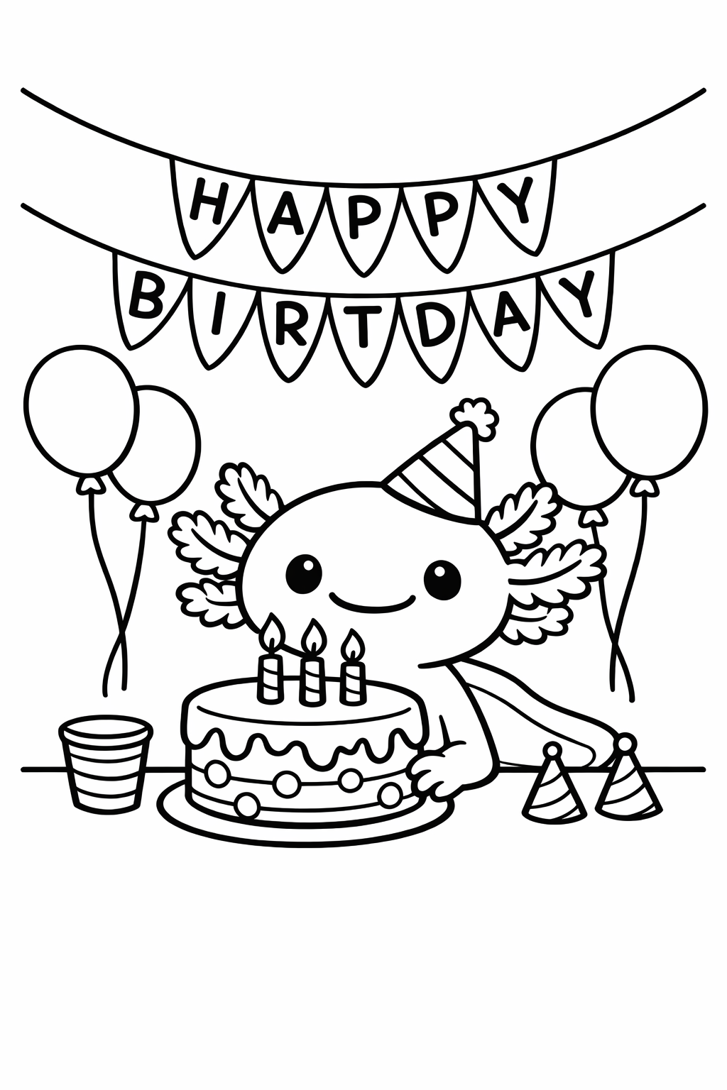 Axolotl at a birthday cake table