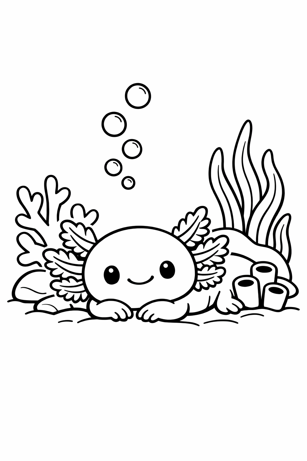 Axolotl in an underwater coral corner