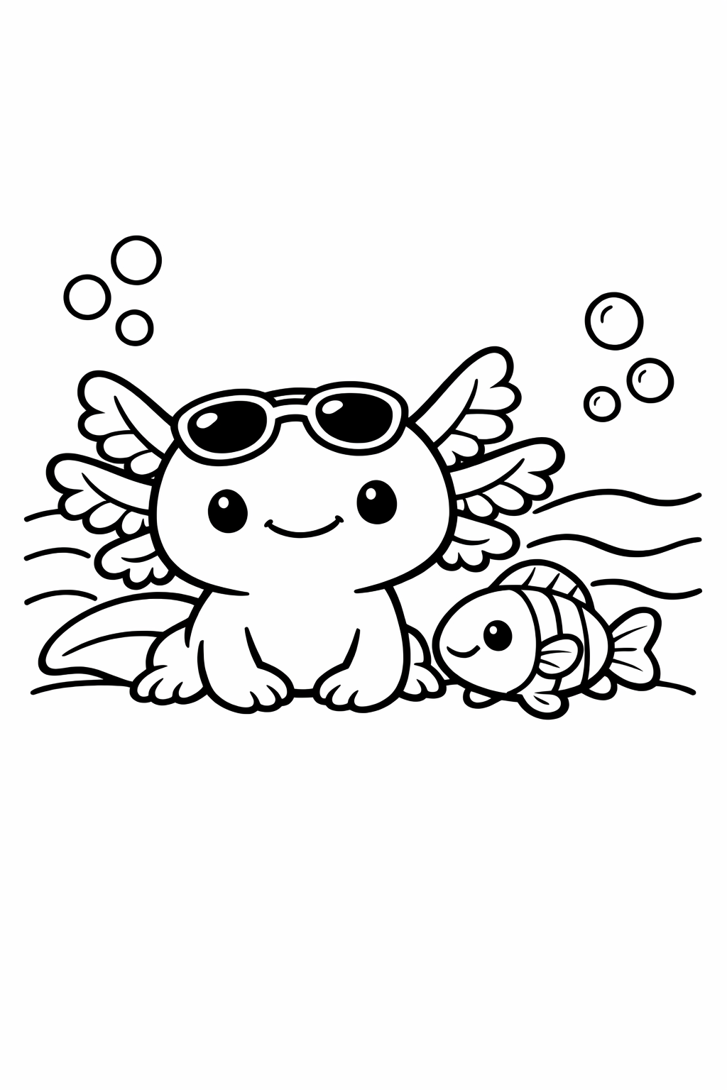 Axolotl with a friendly fish