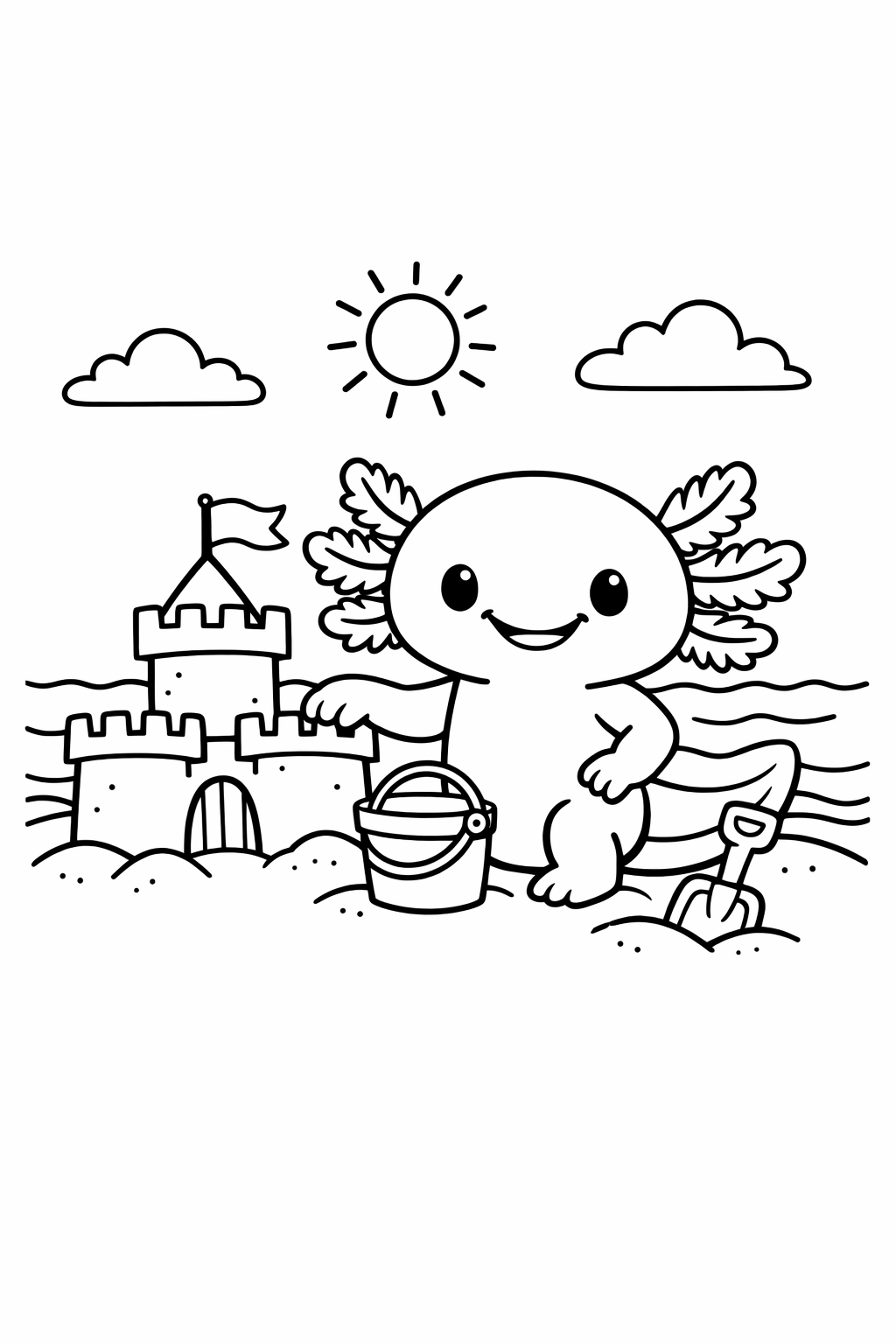 Axolotl in a sandcastle scene