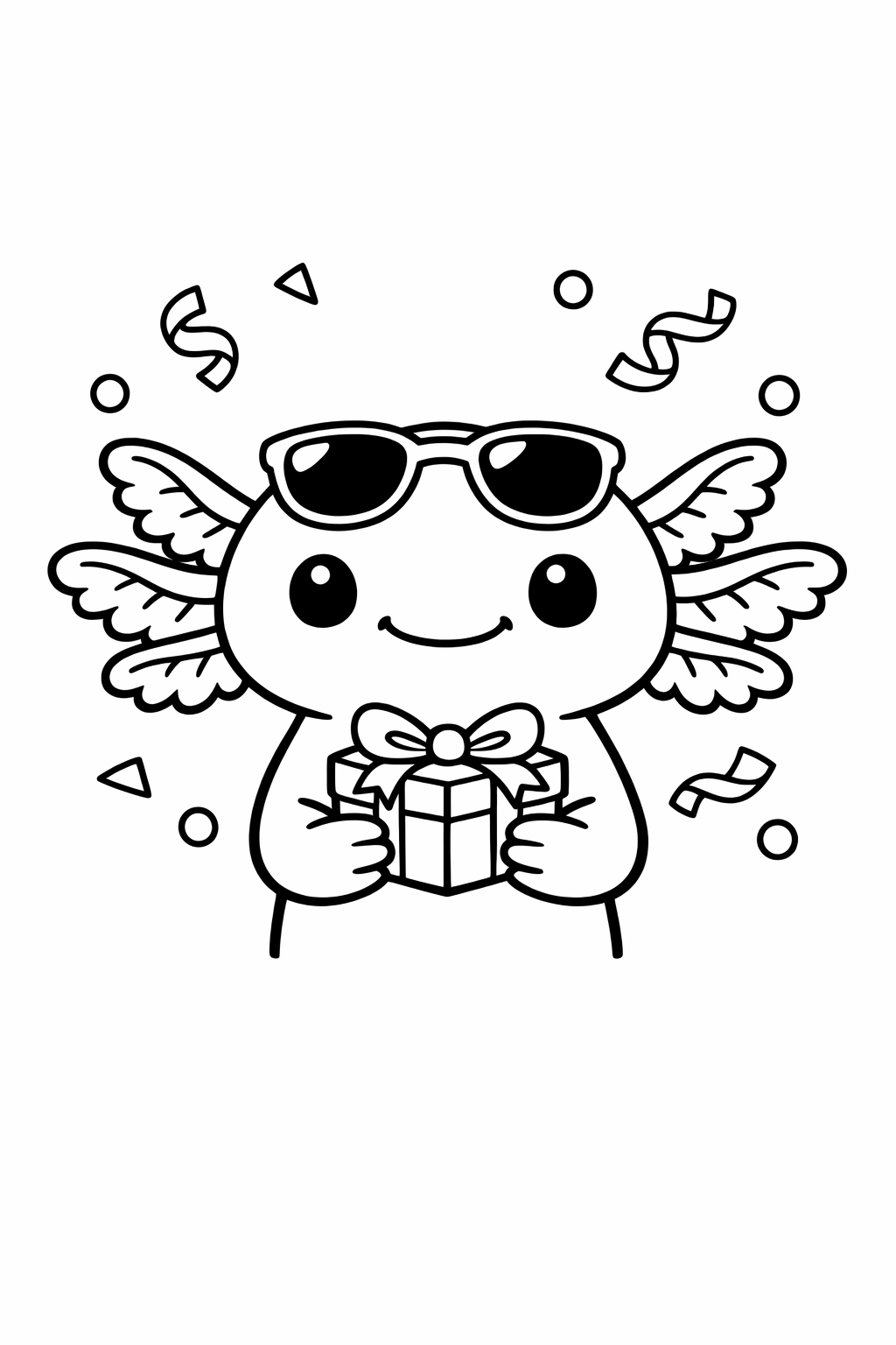 Axolotl holding a gift box