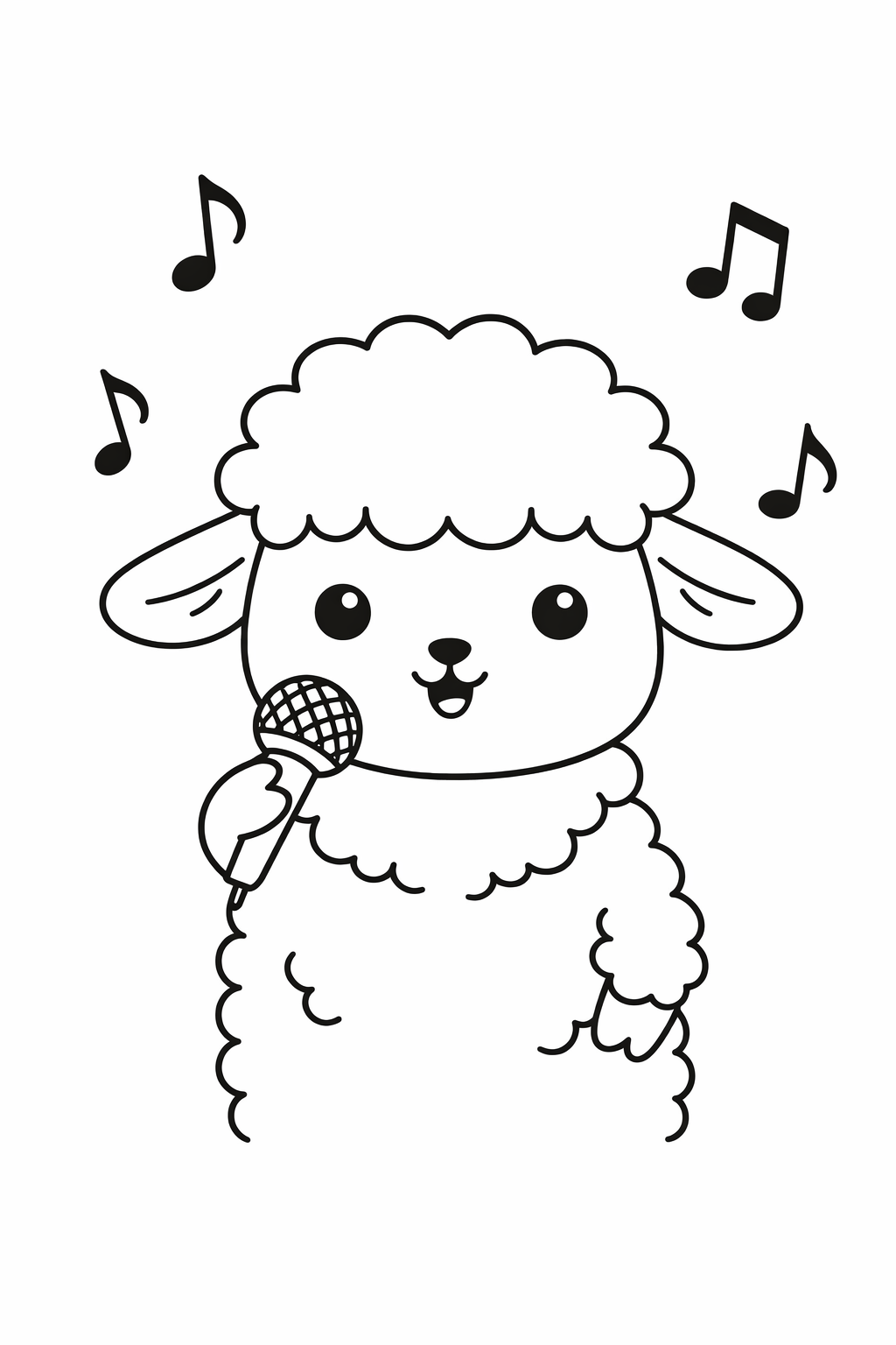 A cute lamb singing with music notes.