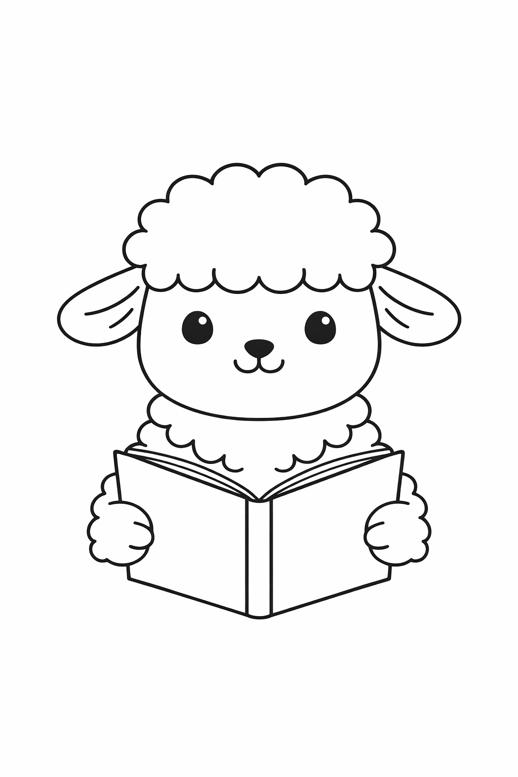A cute lamb reading a book.