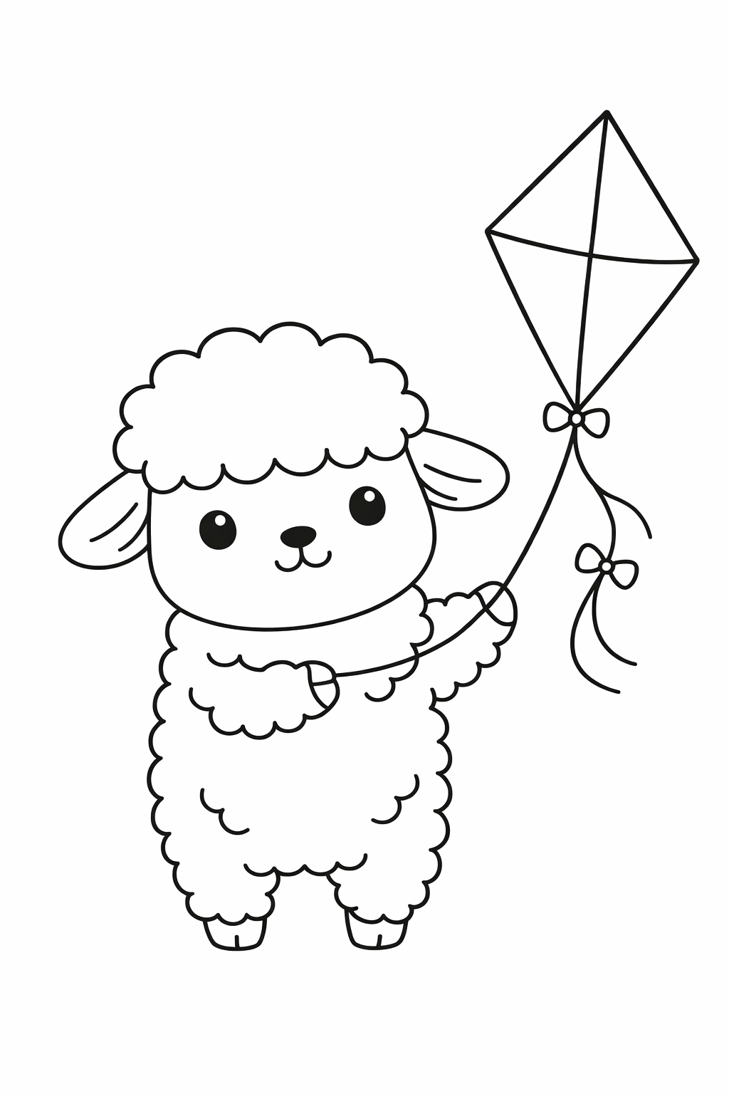 A cute lamb flying a kite.