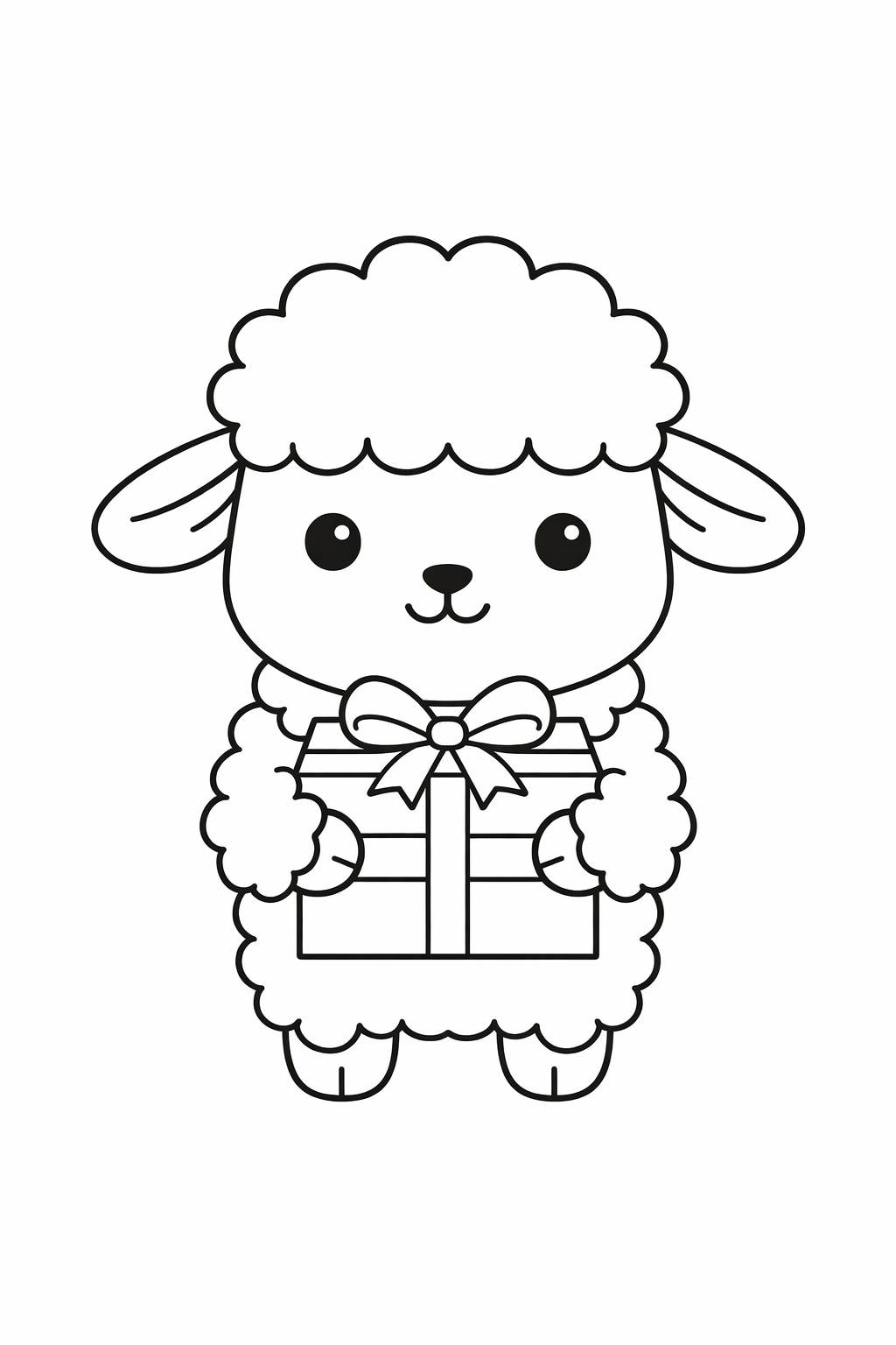 A cute lamb holding a present box.