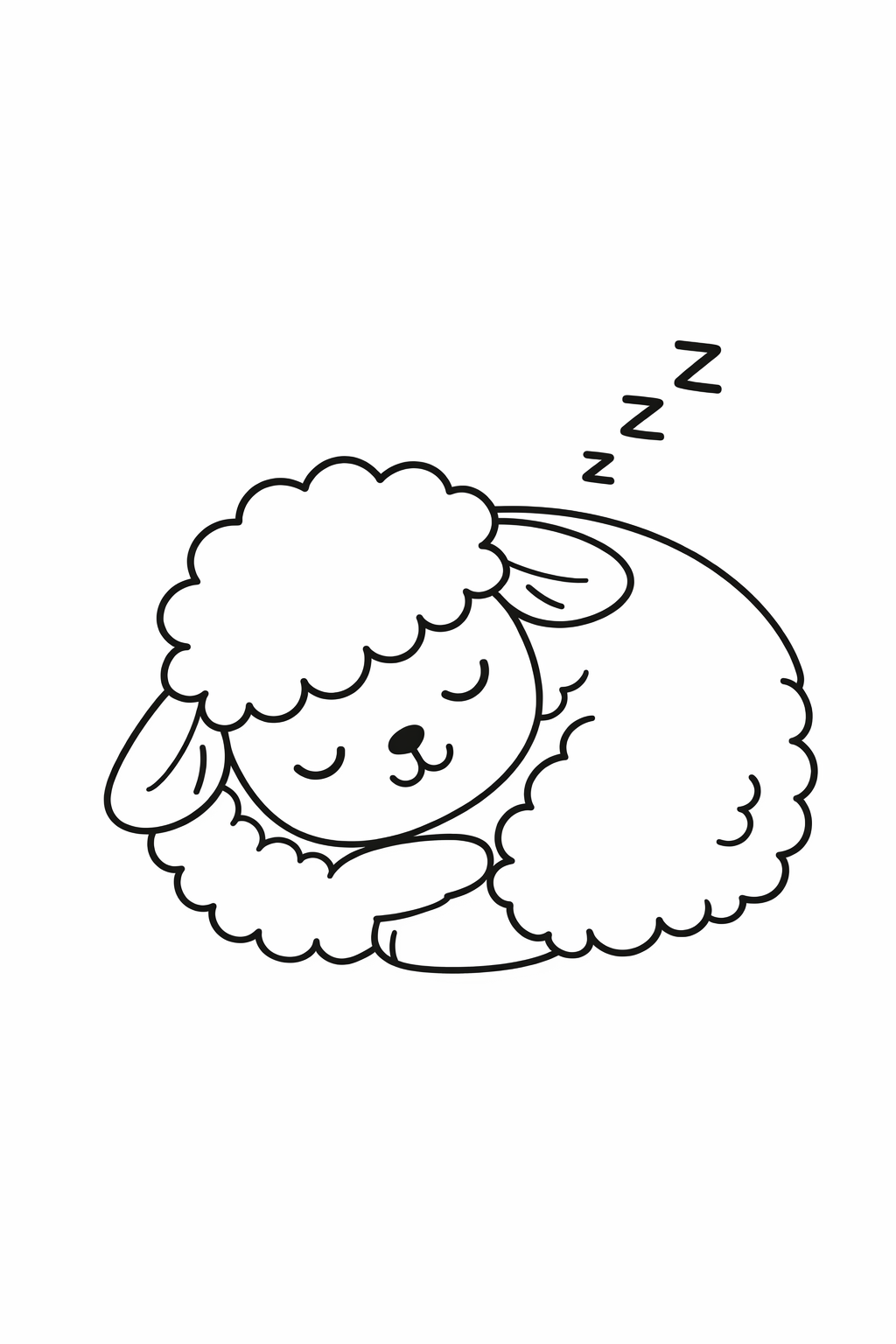 A cute lamb sleeping curled up.