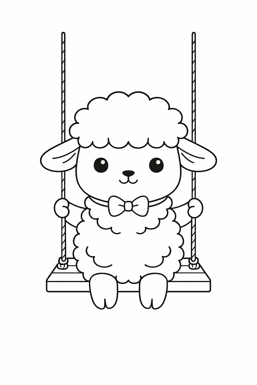 A cute lamb sitting on a swing.