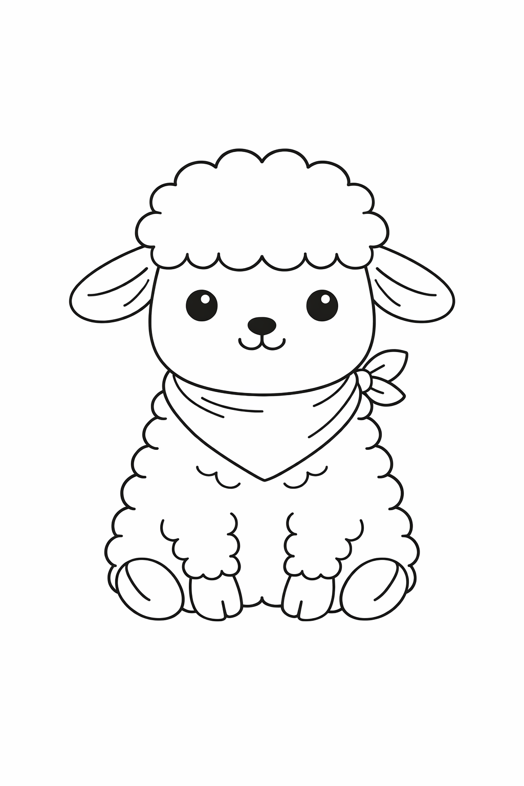 A cute lamb sitting still with a gentle smile.