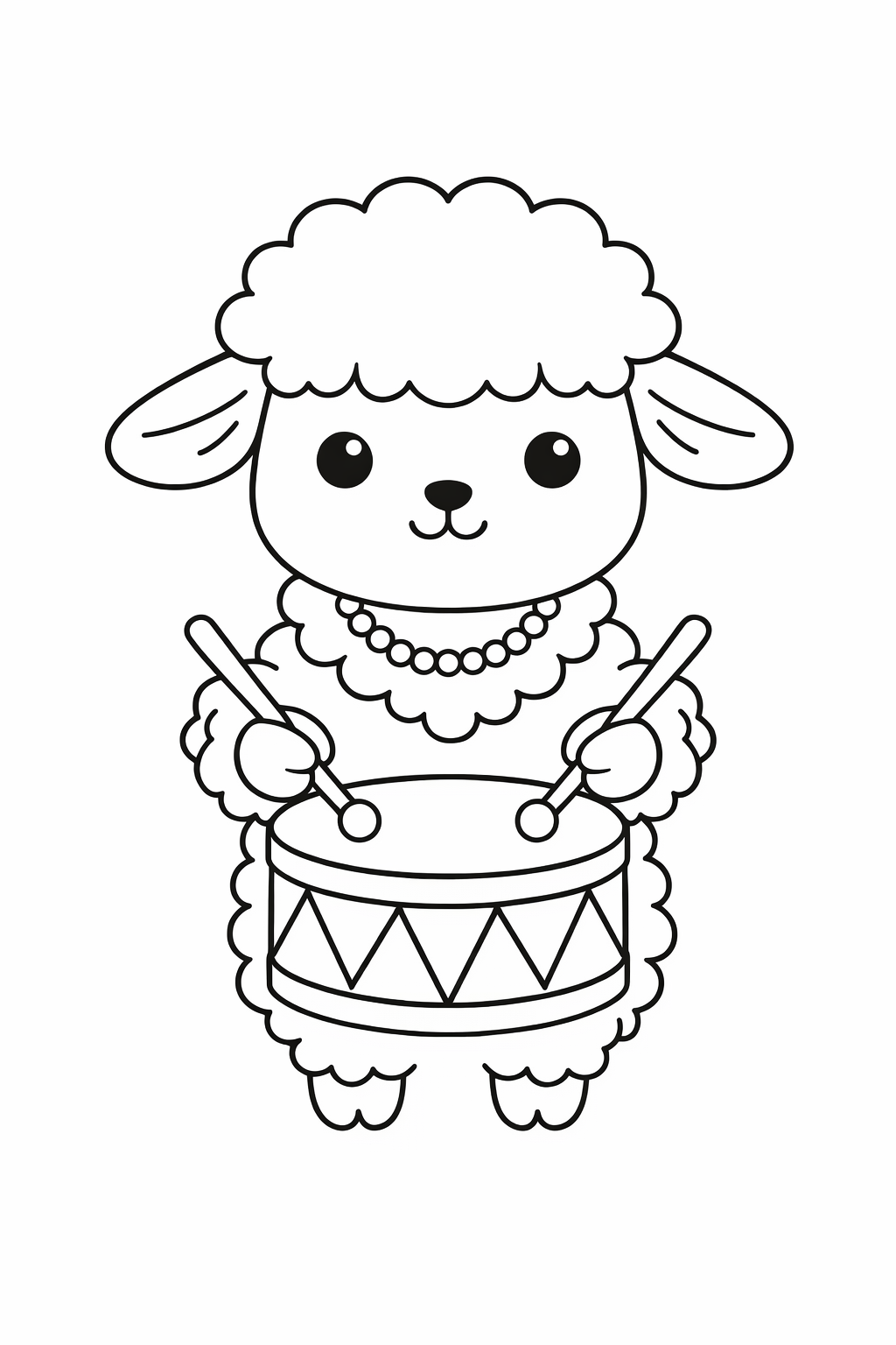 A cute lamb playing a drum.