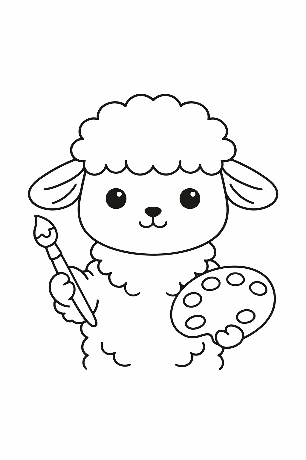 A cute lamb painting with a brush.